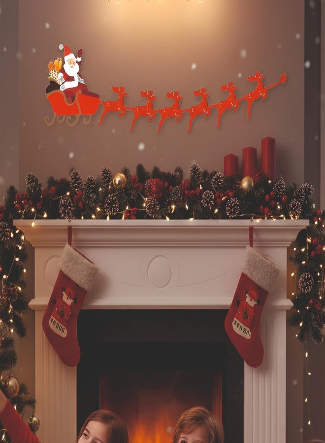 YOURS DECOR ديكور حائط عيد الميلاد من Yours DECOR، زلاجة سانتا كلوز مع غزلان الرنة، زينة معلقة حمراء للعطلات، عناصر ديكور ذات طابع عيد الميلاد (غزلان الرنة مع سانتا كلوز) - Image 5